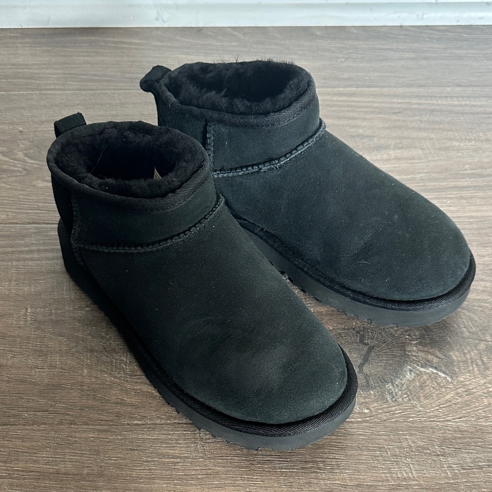 Black Ultra Mini Ugg Suede Ankle Boots Size 7